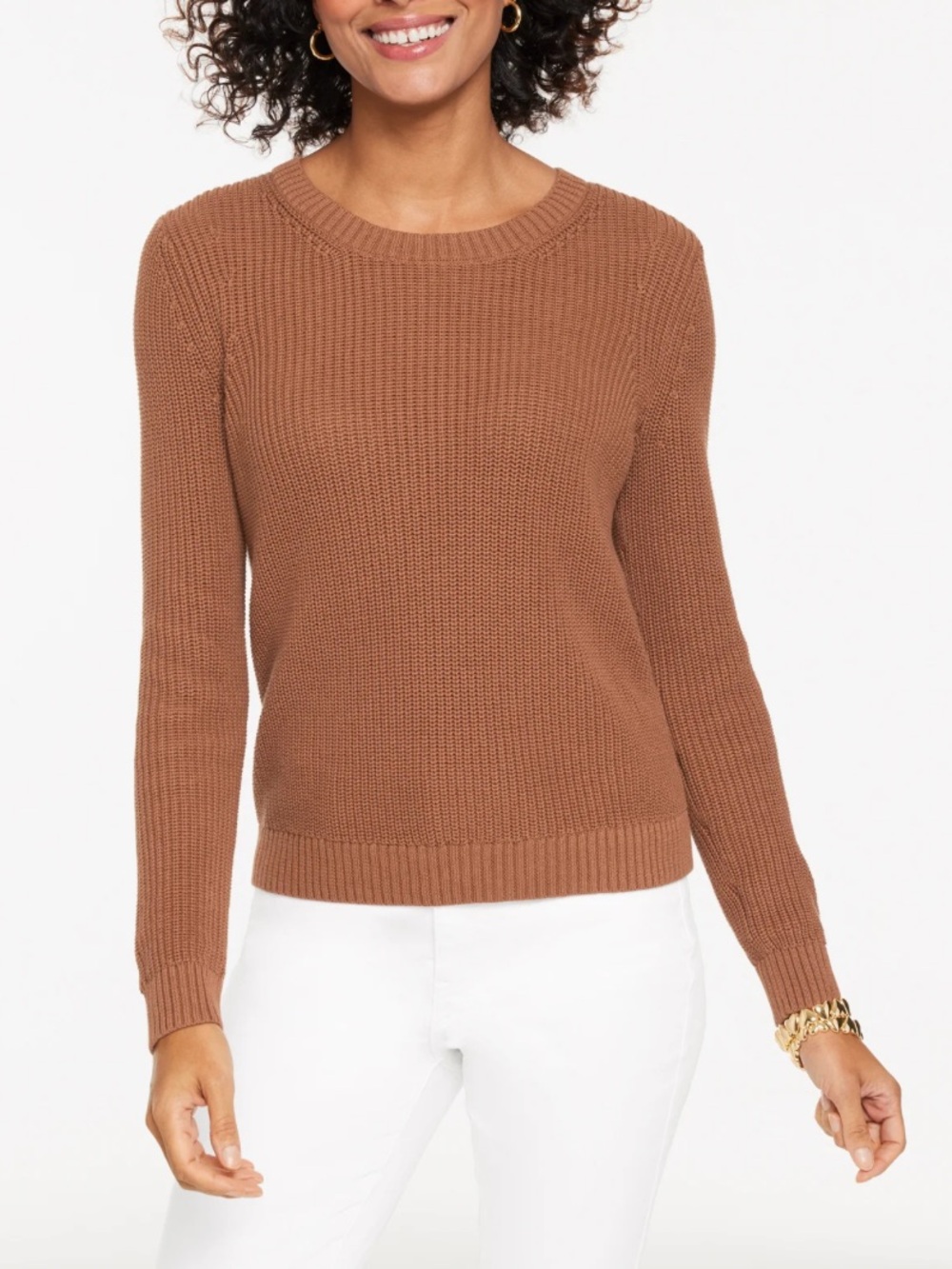 Talbots Shaker Stitch Crewneck Sweater Size XS 2-4 Jasper Brown